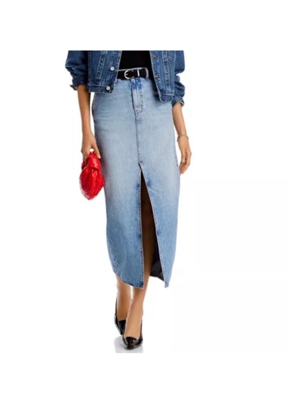 Derek Lam High Rise Light Blue Denim  Skirt with Center Front Slit NWT